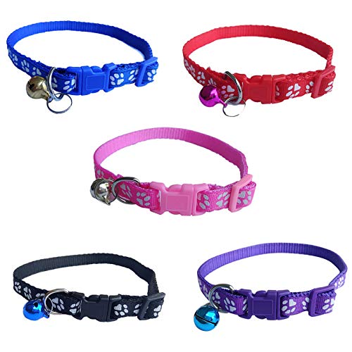 Collar de mascota, ajustable para perro, perro, perro, huella de perro, correa para el cuello, suministros para cachorros con campana, color morado