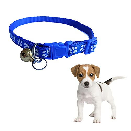 Collar de mascota, ajustable para perro, perro, perro, huella de perro, correa para el cuello, suministros para cachorros con campana, color morado