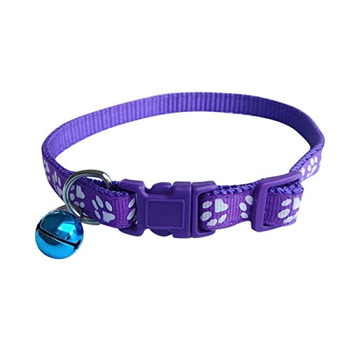 Collar de mascota, ajustable para perro, perro, perro, huella de perro, correa para el cuello, suministros para cachorros con campana, color morado
