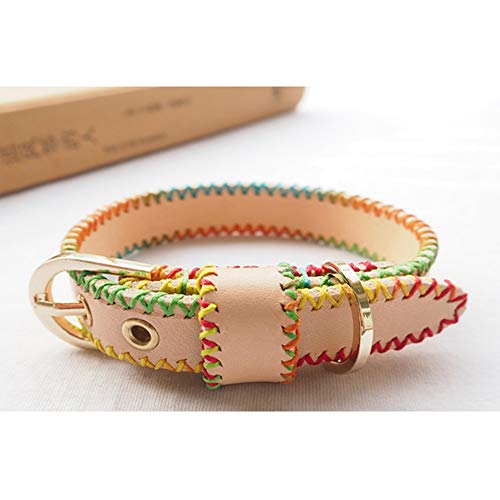 Collar de Perro Collar de Cuero Cosido a Mano Líneas de Color Gato for Mascotas Collar for Perros (Color : Natural, Size : XS)