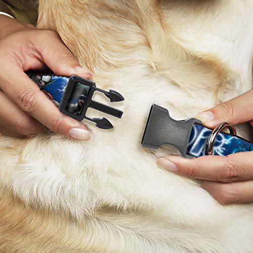 Collar de plástico para perro, diseño de los Vengadores Thor Hammer Action Pose Galaxy Blues, color blanco, disponible en tamaños ajustables para perros pequeños, medianos y grandes