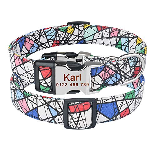 Collares para perros pequeños, medianos y grandes para cachorros, collares para perros unisex personalizados, collares de nailon ajustables, collar con nombre grabado personalizado-Color_Tangra