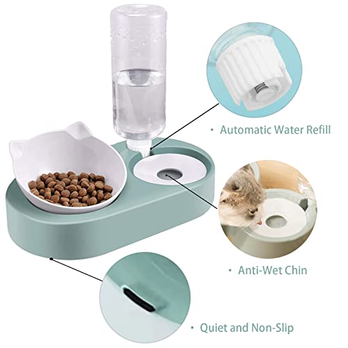 Comedero Gato,2 en 1 Comederos de Gatos con Bebedero Automático,15°InclinaciónTazón de Alimentación para Gatos y Perros,Comedero Gato para Evita Vomitar para Gatos y Cachorros