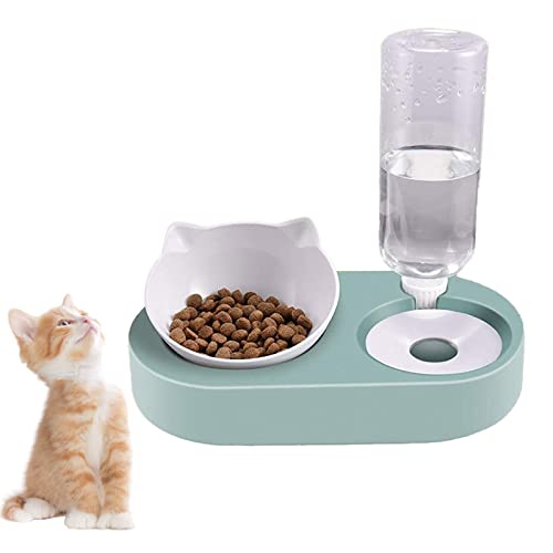 Comedero Gato,2 en 1 Comederos de Gatos con Bebedero Automático,15°InclinaciónTazón de Alimentación para Gatos y Perros,Comedero Gato para Evita Vomitar para Gatos y Cachorros
