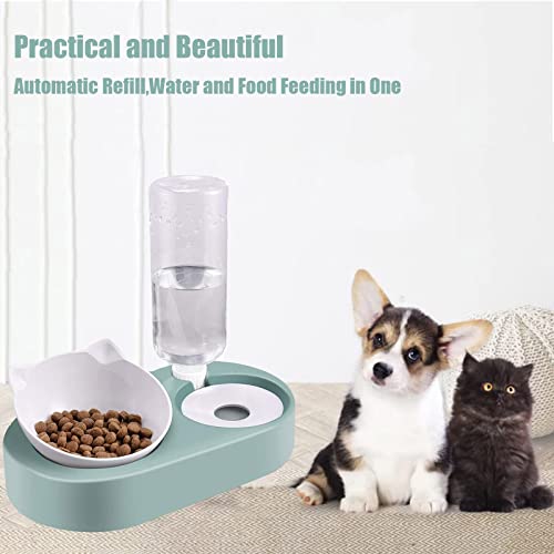 Comedero Gato,2 en 1 Comederos de Gatos con Bebedero Automático,15°InclinaciónTazón de Alimentación para Gatos y Perros,Comedero Gato para Evita Vomitar para Gatos y Cachorros