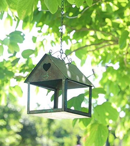 Comedero para pájaros para exterior, bandeja para comedero para pájaros colgante con fuertes cadenas colgantes de doble bucle Plataforma colgante de acero Plato comedero para pájaros con cadenas