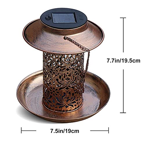 Comederos para Aves Alimentadores de aves de luz solar Metal Lámpara solar de hierro forjado Hueco al aire libre antiguo Cuelga de jardín Decoración de la decoración Regalos Casas de aves Contenedor d