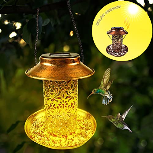Comederos para Aves Alimentadores de aves de luz solar Metal Lámpara solar de hierro forjado Hueco al aire libre antiguo Cuelga de jardín Decoración de la decoración Regalos Casas de aves Contenedor d