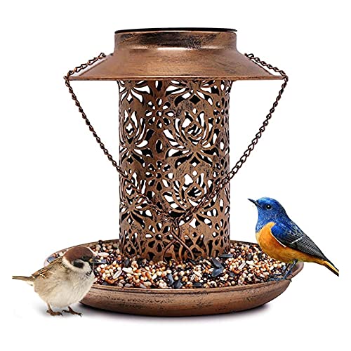 Comederos para Aves Alimentadores de aves de luz solar Metal Lámpara solar de hierro forjado Hueco al aire libre antiguo Cuelga de jardín Decoración de la decoración Regalos Casas de aves Contenedor d