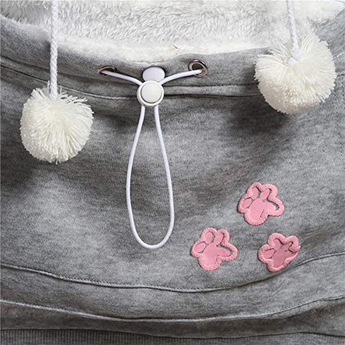 CYC Sudadera con Capucha para Mujer Sudadera con Capucha de Lana Jersey de Manga Larga Sudadera con Bolsillo Grande Puede Contener Gatos y Perros Mascotas,Gris,XL