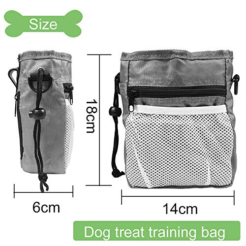DERU Bolsa de Entrenamiento para Perros, Bolsa para Entrenamiento Portátil, Bolsa para Golosinas para Mascota, Bolsa Premios Perro Resistente Al Agua con Dispensador de Bolsa Caca(Gris)