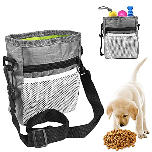 DERU Bolsa de Entrenamiento para Perros, Bolsa para Entrenamiento Portátil, Bolsa para Golosinas para Mascota, Bolsa Premios Perro Resistente Al Agua con Dispensador de Bolsa Caca(Gris)