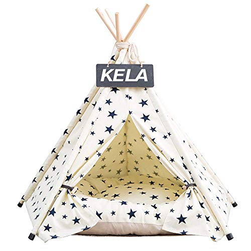 Dirgee Tienda de Mascotas Plegable, Pet Teepee Dog COPBITS Caza Cat con cojín - Tiendas de Perros de Interior Casas de Mascotas con cojín y Pizarra Estilo de Encaje Blanco
