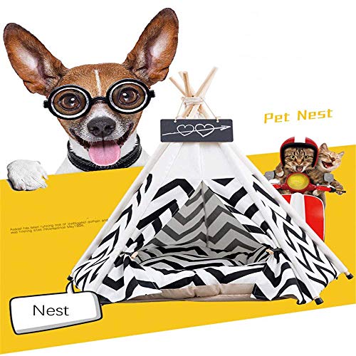 Dirgee Tienda de Mascotas Plegable, Pet Teepee Dog COPBITS Caza Cat con cojín - Tiendas de Perros de Interior Casas de Mascotas con cojín y Pizarra Estilo de Encaje Blanco