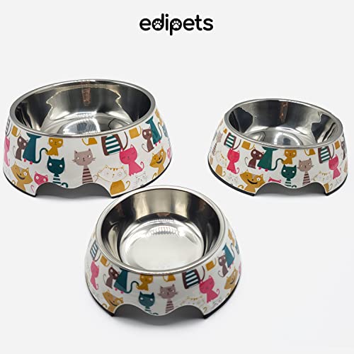 Edipets, Comedero Bebedero Gato Perro, Comida Húmeda y Agua para tu Mascota, Anti Vomitos, Tazón, Cuenco, Accesorios para Gatos (M, Diseño Gatos)