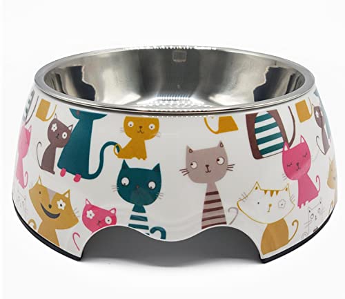 Edipets, Comedero Bebedero Gato Perro, Comida Húmeda y Agua para tu Mascota, Anti Vomitos, Tazón, Cuenco, Accesorios para Gatos (M, Diseño Gatos)