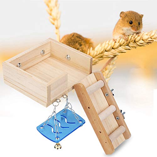 Esenlong Mascotas de madera Casa de hámster Pequeño Animal Ardilla de ratón Jaula Escalera Ático Swing Juguete Madera Color Enano Hamster Casa