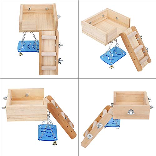 Esenlong Mascotas de madera Casa de hámster Pequeño Animal Ardilla de ratón Jaula Escalera Ático Swing Juguete Madera Color Enano Hamster Casa