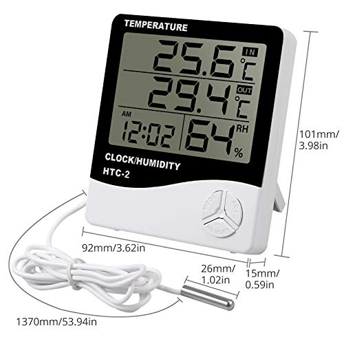 eSynic 2 Piezas Digital Termómetro Higrómetro para Acuario Termómetro con Reloj Despertador Gracn Pantalla LCD Medidor de Humedad y Temperatura para Acuario Fish Tank