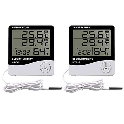 eSynic 2 Piezas Digital Termómetro Higrómetro para Acuario Termómetro con Reloj Despertador Gracn Pantalla LCD Medidor de Humedad y Temperatura para Acuario Fish Tank
