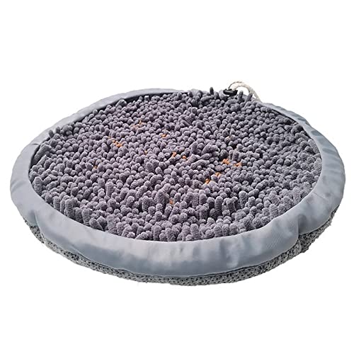 Fascigirl Alfombra redonda antideslizante para mascotas, juego de alimentación interactiva, para dormir, alivio del estrés, tamaño pequeño, mediano, gris, chenilla