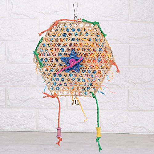 Fdit Juguete de Aves Bambú Natural Juguete para Loro Interactivo Mordedura de Masticar Tiras de Papel Jaula Divertida Colgando Juguetes de Oscilación con Pequeña Campana para Pájaros