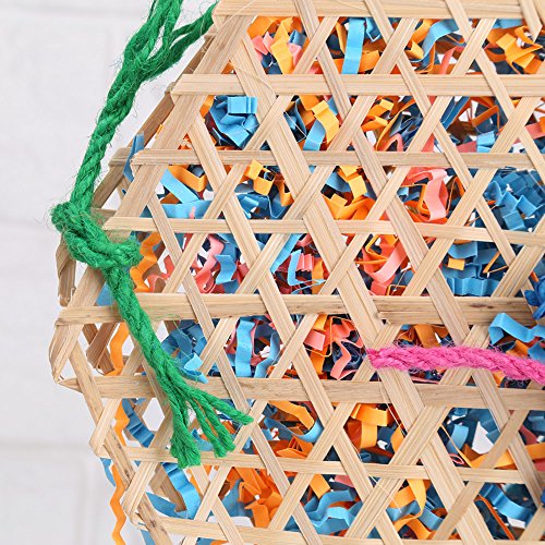 Fdit Juguete de Aves Bambú Natural Juguete para Loro Interactivo Mordedura de Masticar Tiras de Papel Jaula Divertida Colgando Juguetes de Oscilación con Pequeña Campana para Pájaros