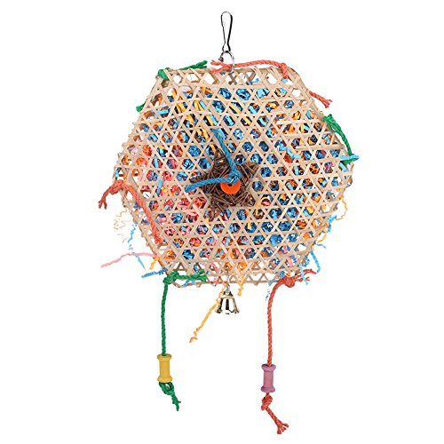 Fdit Juguete de Aves Bambú Natural Juguete para Loro Interactivo Mordedura de Masticar Tiras de Papel Jaula Divertida Colgando Juguetes de Oscilación con Pequeña Campana para Pájaros