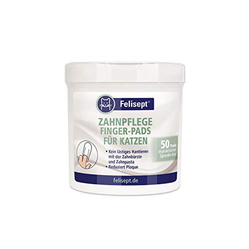 Felisept Almohadillas De Limpieza De Dientes para Gatos 50 Piezas - Cajas De Dedos para Una Práctica E Intuitival Impieza Dental Eficaz, Cuidado Dental, Higiene Bucal - Ayuda contra El Mal Aliento