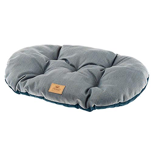 Ferplast Cojín Para Perros Y Gatos Stuart 78/8, Doble Cara, Tweed Y Suave Terciopelo, Lavable, Azul, L