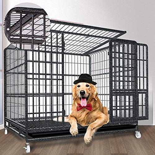 F.L.S Jaula Perro Grande Transportin para Perros Mediana Perro de Alaska Perro de Pastor alemán de la Jaula del Animal doméstico, for Mascotas 50kg, Claraboya Diseño, Anti-mordedura, con Bandeja