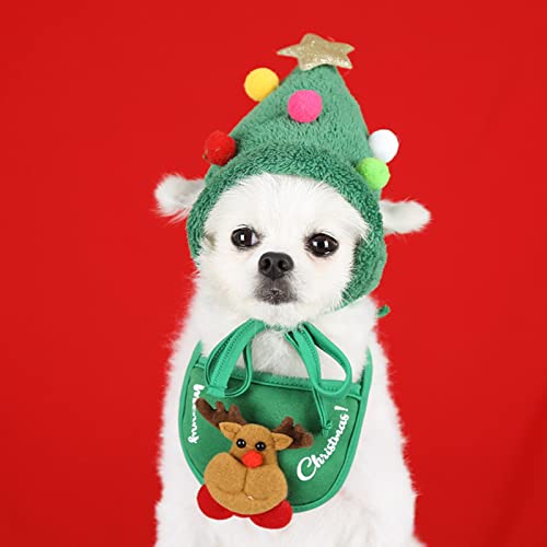 Flytise Gorra De Papá Noel Ajustable,Sombrero de Navidad Verde para Mascotas con Bolas de Colores Gorra de Papá Noel Ajustable pequeña Decoración Linda para Mascotas Accesorios