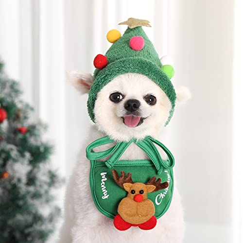 Flytise Gorra De Papá Noel Ajustable,Sombrero de Navidad Verde para Mascotas con Bolas de Colores Gorra de Papá Noel Ajustable pequeña Decoración Linda para Mascotas Accesorios
