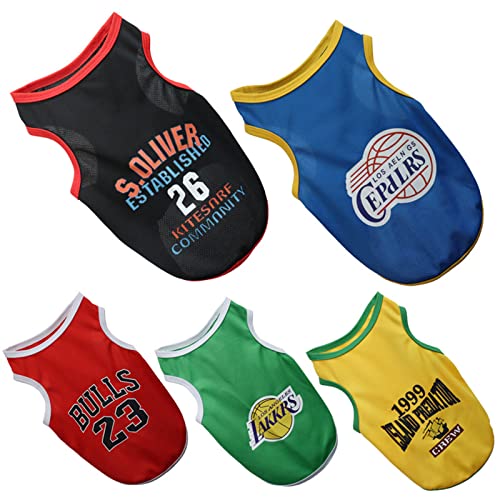 Foern 5 Unids/Set Camiseta de Baloncesto de Fútbol para Perros, Camiseta Deportiva Elástica Suave y Transpirable, Chaleco para Mascotas para Perros Pequeños,Multi,L:45cm/17.7in