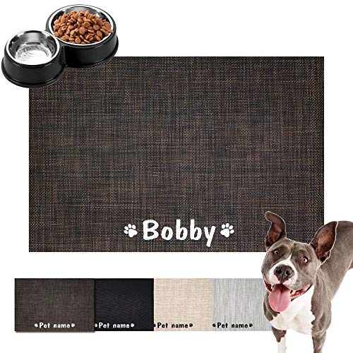 Forestpaw - Alfombras personalizadas para comida y agua para perros y gatos, alfombrillas para mascotas personalizadas, impermeables, fáciles de limpiar, color marrón