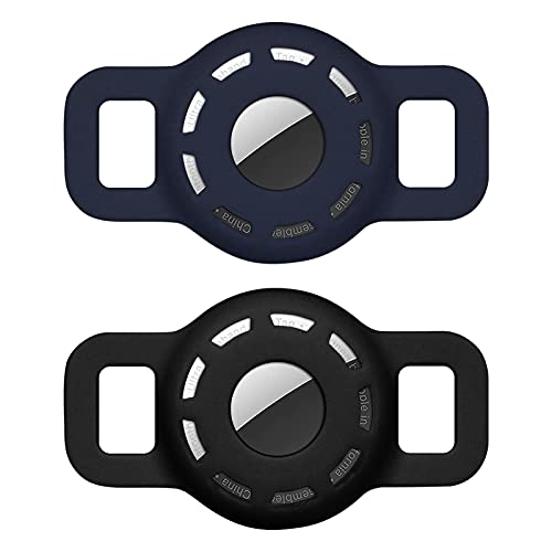 FYY Funda protectora para AirTag, soporte para collar de perro Airtag, para collares de perro de gato, lazo pequeño para cachorros y mochila con correas de color negro+azul marino