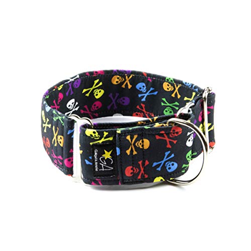 Galguita Amelie 4cm de Ancho Talla M (30-39cm), Collar para Perros Martingale.Calaveras