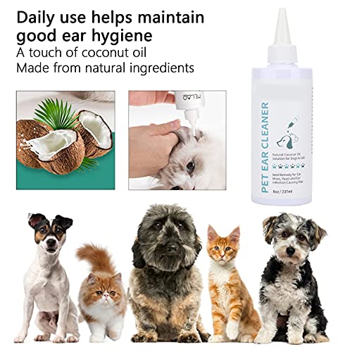 GLOGLOW Limpiador de Oídos para Mascotas de 237 Ml para Perros Y Gatos, Limpia la Cera Y la Suciedad Elimina la Picazón Enjuague Fuerte Enjuague Potente sin Picadura Limpiador Suave para los Oídos
