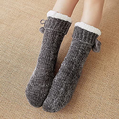 Gojiny Mujer Zapatillas Calcetines Invierno Suave Cálido Grueso Forro Polar Calcetines de Casa con Puños Damas Chenille Más Velvet Snow Calcetines Dormir Calcetines Alfombra Ball