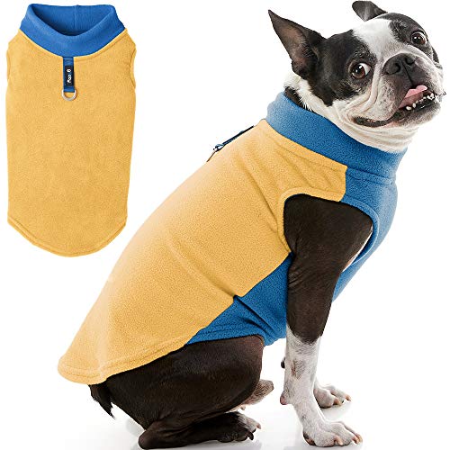Gooby Chaleco de forro polar para perro, medio elástico, color mostaza miel, talla XL, chaqueta de forro polar con anillo de correa, suéter de invierno para perros pequeños y niñas
