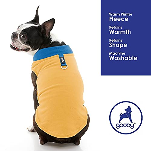 Gooby Chaleco de forro polar para perro, medio elástico, color mostaza miel, talla XL, chaqueta de forro polar con anillo de correa, suéter de invierno para perros pequeños y niñas