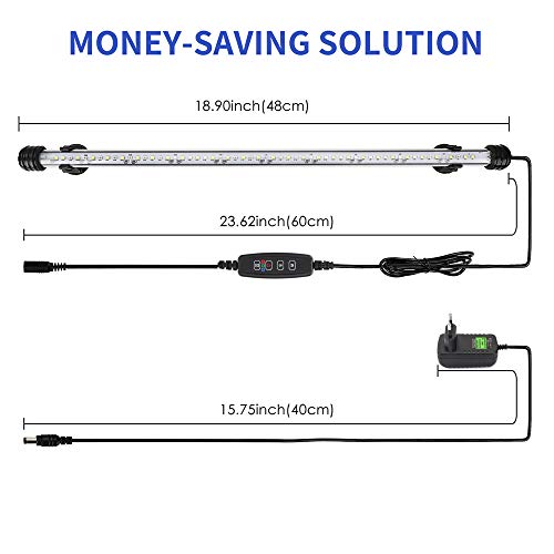 GreenSun Luz LED Sumergible para Acuarios, Barra de luz Subacuatica 9,1W 48cm Lampara Sumergible Acuario LED, Tubos de Luz Impermeable, Blanco + Azul