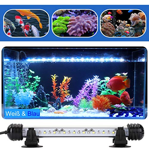 GreenSun Luz LED Sumergible para Acuarios, Barra de luz Subacuatica 9,1W 48cm Lampara Sumergible Acuario LED, Tubos de Luz Impermeable, Blanco + Azul