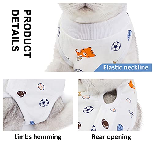 HACRAHO Traje de Recuperación de Gato, 1 Paquete de Ropa de Recuperación Quirúrgica para Mascotas de Fútbol, Camiseta Protectora Transpirable para Perros Y Gatos, Circunferencia del Pecho 15.35"