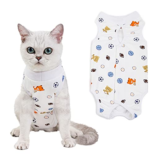 HACRAHO Traje de Recuperación de Gato, 1 Paquete de Ropa de Recuperación Quirúrgica para Mascotas de Fútbol, Camiseta Protectora Transpirable para Perros Y Gatos, Circunferencia del Pecho 15.35"