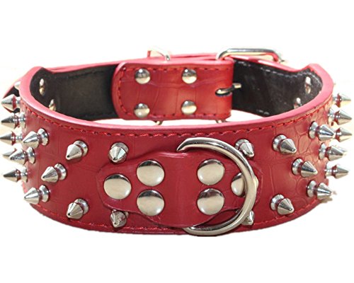 haoyueer Collar de perro de cuero con púas Remaches de bala tachonados 2 pulgadas de ancho Elegantes collares de perro de cuero para perros medianos y grandes Pitbull … (M, rojo)