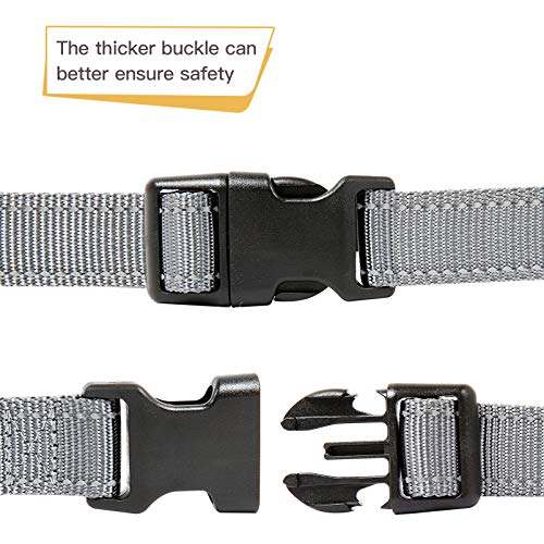 HEELE Collar Perro, Collar Nylon Reflectante Neopreno Forrado Ajustable para Perro Grande, Gris, L