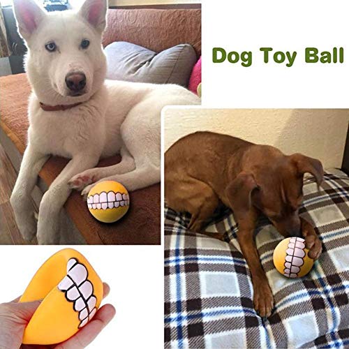 HUANG Bola de Dientes de 3 Piezas para Perro, Mascota, Entrenamiento, Masticar, Jugar, Buscar, morder, patrón de Sonrisa, Sonido chirriante, Juguetes interactivos (Color Aleatorio)