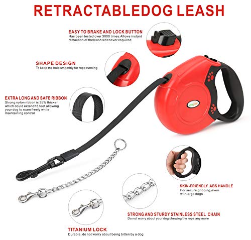 Idepet Correa retráctil para Perros de Alta Resistencia para Perros Pequeños y medianos, diseño de Cadena de Acero Anti-masticación, 360 ° sin enredos, Sistema de Bloqueo