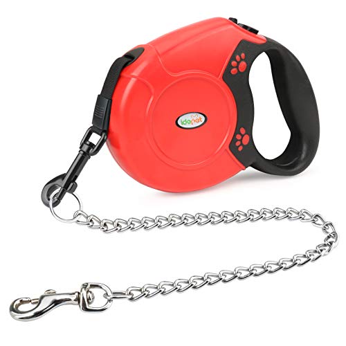 Idepet Correa retráctil para Perros de Alta Resistencia para Perros Pequeños y medianos, diseño de Cadena de Acero Anti-masticación, 360 ° sin enredos, Sistema de Bloqueo